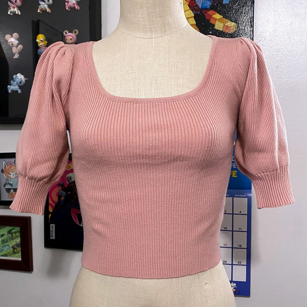 Celebrity Pink Knit Bubble Sleeve Top